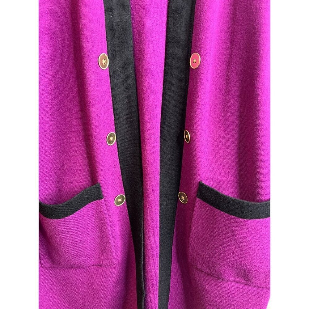 Chicos Travelers Collection Contrast Gold Button Cardigan Fuchsia Size 2 Large - Picture 4 of 5